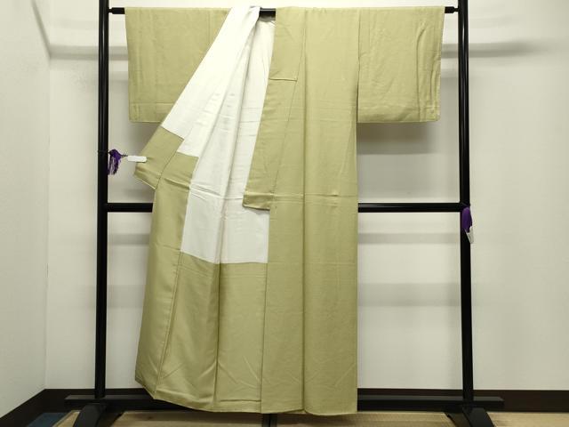 平和屋着物●上質な色無地　紗綾形地紋　枯草色　正絹　逸品　CABI0743gh