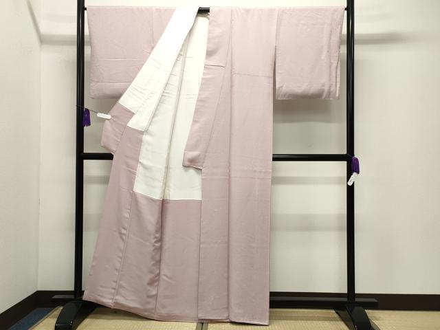 平和屋着物●上質な色無地　舞花地紋　薄柿色　正絹　逸品　CABI0744gh