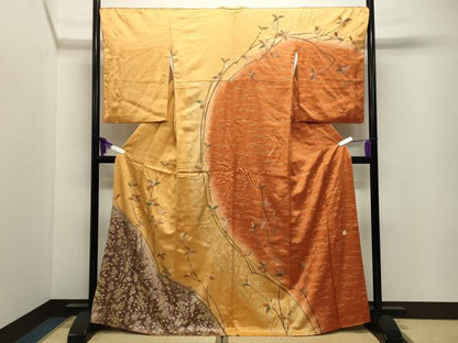 平和屋着物●訪問着　作家物　南天飛鶴文　暈し染め　金彩　正絹　逸品　CABI0746gh