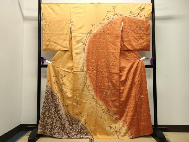 平和屋着物●訪問着　作家物　南天飛鶴文　暈し染め　金彩　正絹　逸品　CABI0746gh