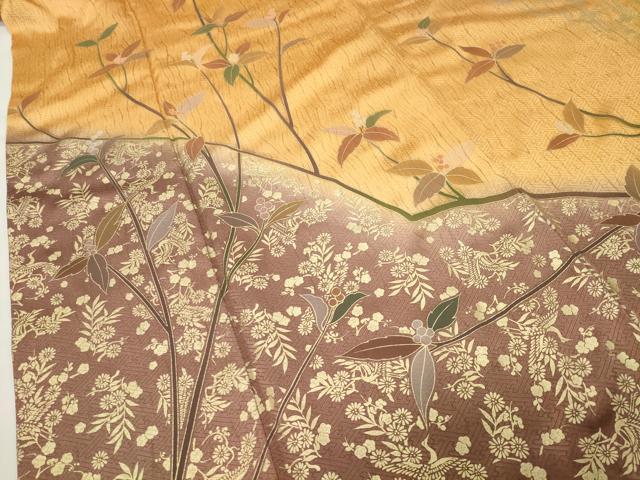 平和屋着物●訪問着　作家物　南天飛鶴文　暈し染め　金彩　正絹　逸品　CABI0746gh