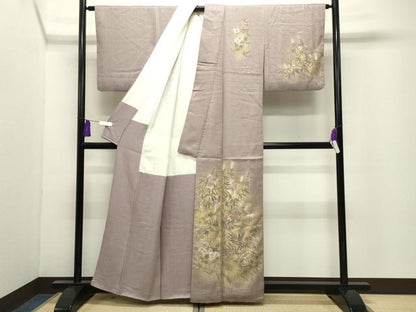 平和屋着物●訪問着　手描き　刺繍　草花文　暈し染め　金銀彩　正絹　逸品　CABI0751gh