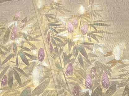 平和屋着物●訪問着　手描き　刺繍　草花文　暈し染め　金銀彩　正絹　逸品　CABI0751gh