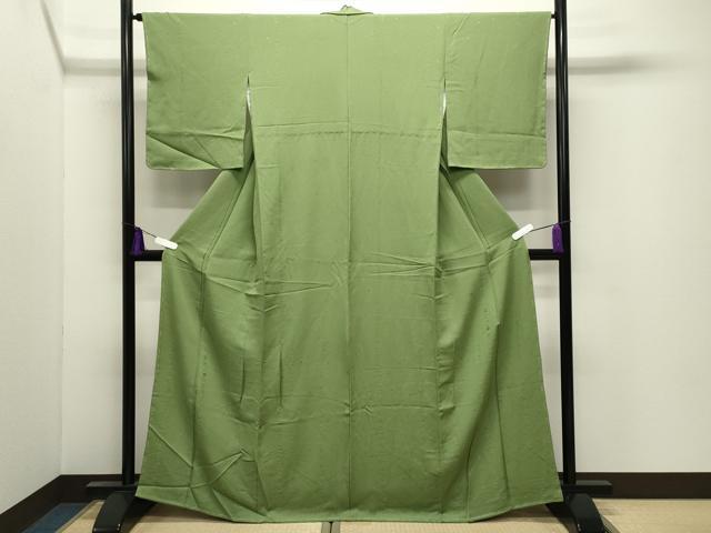 平和屋着物●上質な色無地　草木地紋　青丹色　正絹　逸品　CABI0754gh