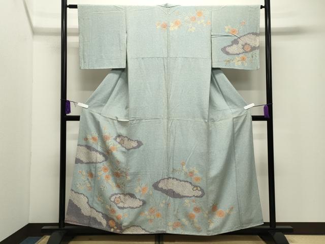 平和屋着物●訪問着　絞り　刺繍　雲取り花唐草文　金彩　正絹　逸品　CABI0756gh