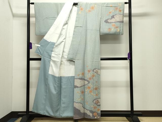 平和屋着物●訪問着　絞り　刺繍　雲取り花唐草文　金彩　正絹　逸品　CABI0756gh