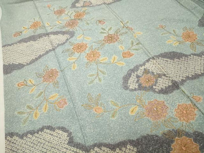 平和屋着物●訪問着　絞り　刺繍　雲取り花唐草文　金彩　正絹　逸品　CABI0756gh