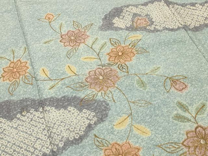 平和屋着物●訪問着　絞り　刺繍　雲取り花唐草文　金彩　正絹　逸品　CABI0756gh
