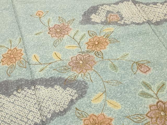 平和屋着物●訪問着　絞り　刺繍　雲取り花唐草文　金彩　正絹　逸品　CABI0756gh