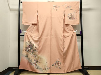 平和屋着物●訪問着　御所車扇面花文　暈し染め　金銀彩　正絹　逸品　未使用　CABI0757gh