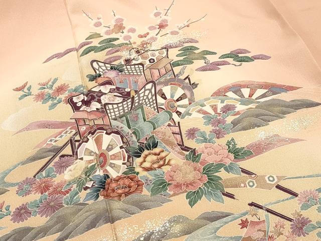 平和屋着物●訪問着　御所車扇面花文　暈し染め　金銀彩　正絹　逸品　未使用　CABI0757gh