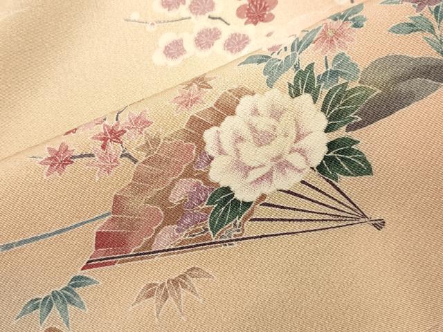 平和屋着物●訪問着　御所車扇面花文　暈し染め　金銀彩　正絹　逸品　未使用　CABI0757gh