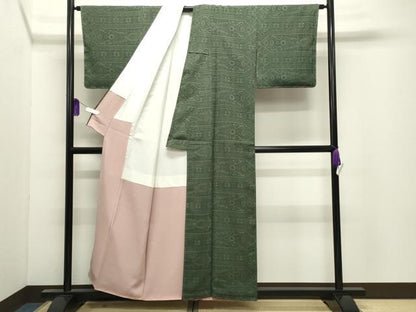 平和屋着物●白鷹お召　吉祥花文　正絹　逸品　未使用　CABI0762gh