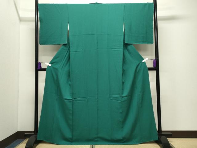 平和屋着物●上質な色無地　草花地紋　緑青色　鈴乃屋扱い　正絹　逸品　未使用　CABI0771gh