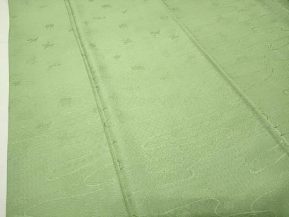 平和屋着物●上質な色無地　エ霞花鳥地紋　苗色　正絹　逸品　CABI0772gh