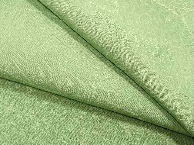 平和屋着物●上質な色無地　エ霞花鳥地紋　苗色　正絹　逸品　CABI0772gh