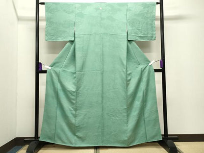 平和屋着物●上質な色無地　雲重ね吉祥地紋　薄青色　正絹　逸品　未使用　CABI0773gh