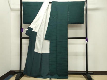 平和屋着物●上質な色無地　霞地紋　黒緑色　正絹　逸品　未使用　CABI0775gh