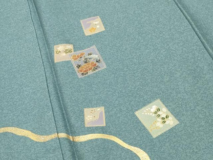 平和屋着物●訪問着　色紙花文　暈し染め　金銀彩　正絹　逸品　未使用　CABI0779gh
