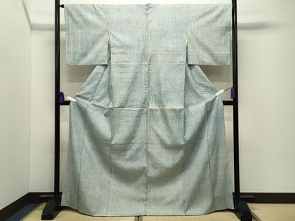平和屋着物●藍造り国選定無形文化財　藍師・佐藤昭人　藍香房　小紋　紬地　杢目絞り　藍工房　縞　正絹　逸品　CABI0780gh