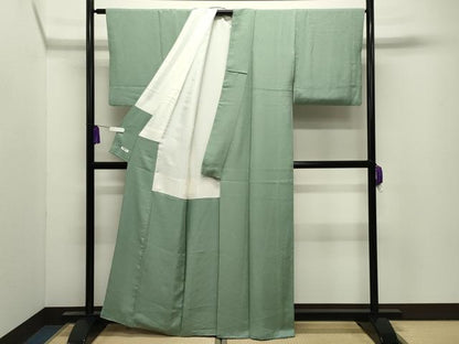 平和屋着物●上質な色無地　作家物　山葵色　正絹　逸品　CABI0781gh