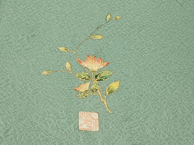 平和屋着物●上質な色無地　作家物　山葵色　正絹　逸品　CABI0781gh