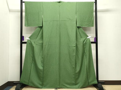 平和屋着物●上質な色無地　花唐草地紋　草色　正絹　逸品　未使用　CABI0782gh