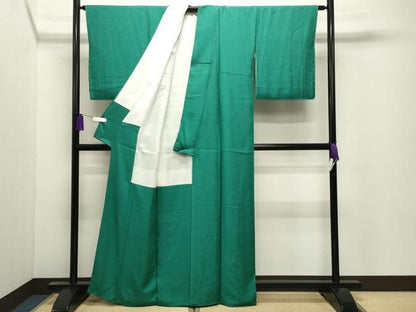 平和屋着物●上質な色無地　舞花地紋　若竹色　正絹　逸品　未使用　CABI0784gh