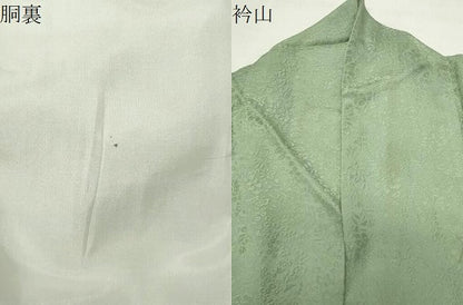 平和屋着物●上質な色無地　草花地紋　若葉色　正絹　逸品　CABI0789gh