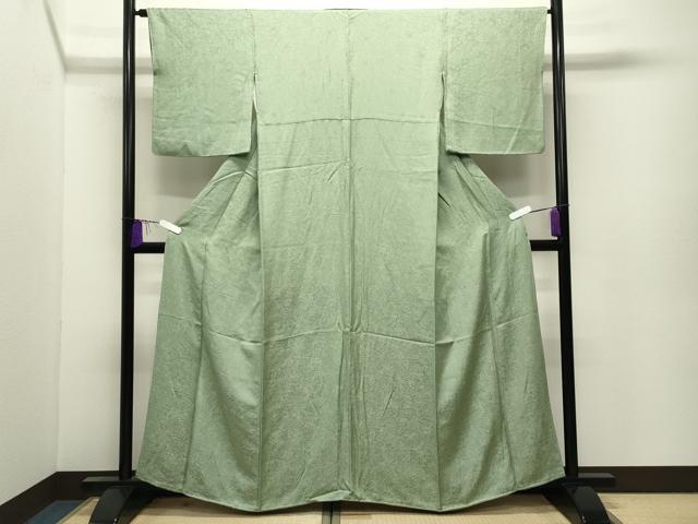 平和屋着物●上質な色無地　草花地紋　若葉色　正絹　逸品　CABI0789gh