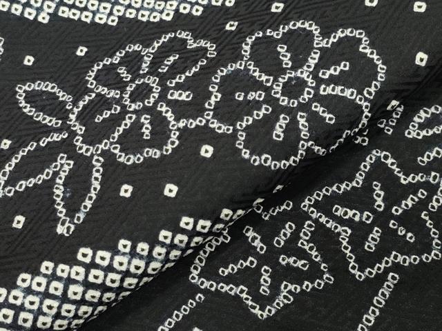 平和屋着物●訪問着　総絞り　流水草花文　黒地　正絹　逸品　CABI0793gh
