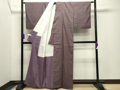 平和屋着物●結城紬　色無地　葡萄鼠色　正絹　逸品　未使用　CABI0794gh