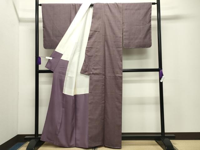 平和屋着物●結城紬　色無地　葡萄鼠色　正絹　逸品　未使用　CABI0794gh