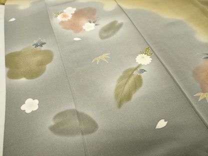 平和屋着物●訪問着　刺繍　雪輪舞花文　暈し染め　鬼しぼ縮緬　正絹　逸品　CABI0796gh