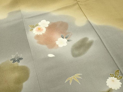 平和屋着物●訪問着　刺繍　雪輪舞花文　暈し染め　鬼しぼ縮緬　正絹　逸品　CABI0796gh