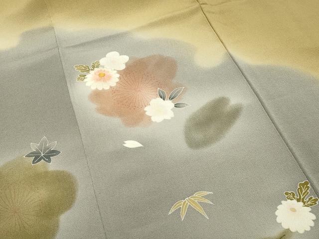 平和屋着物●訪問着　刺繍　雪輪舞花文　暈し染め　鬼しぼ縮緬　正絹　逸品　CABI0796gh
