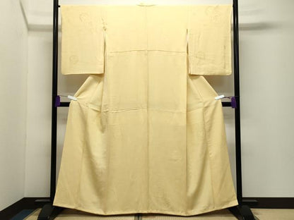 平和屋着物●上質な色無地　鏡裏花地紋　淡黄色　正絹　逸品　CABI0798gh