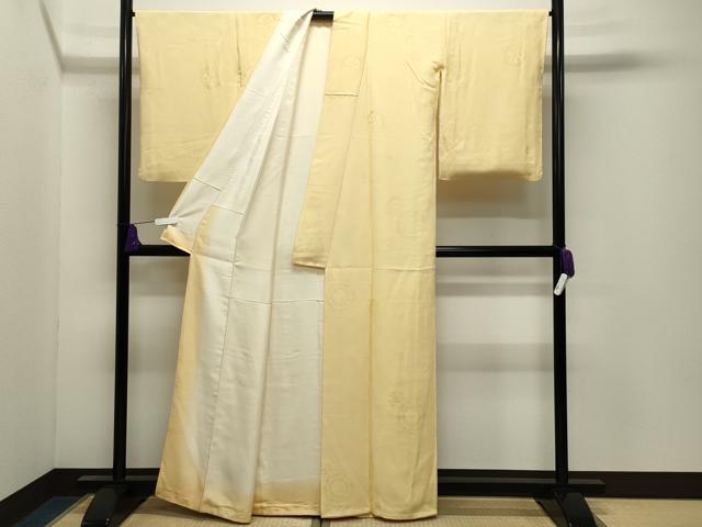 平和屋着物●上質な色無地　鏡裏花地紋　淡黄色　正絹　逸品　CABI0798gh