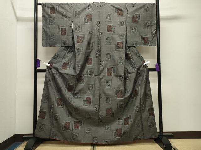 平和屋着物●本場大島紬　9マルキ　色紙重ね花文　正絹　逸品　CABI0802gh