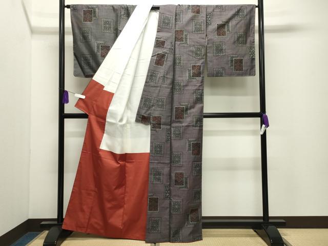 平和屋着物●本場大島紬　9マルキ　色紙重ね花文　正絹　逸品　CABI0802gh