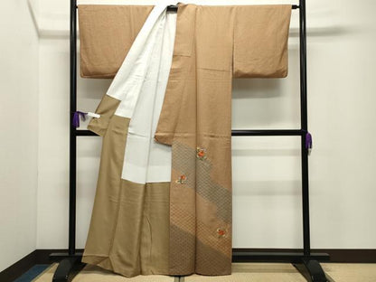 平和屋着物●訪問着　刺繍　花唐草文　金糸　正絹　逸品　CABI0803gh
