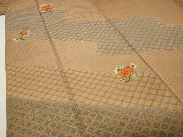 平和屋着物●訪問着　刺繍　花唐草文　金糸　正絹　逸品　CABI0803gh