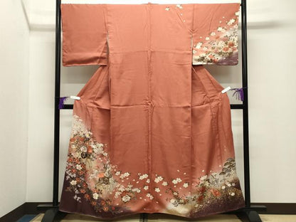 平和屋着物●岡田茂実　訪問着　刺繍　花車文　暈し染め　金彩　正絹　逸品　未使用　CABI0804gh
