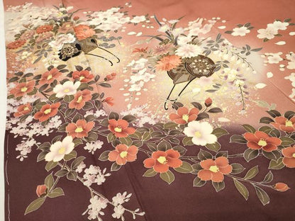 平和屋着物●岡田茂実　訪問着　刺繍　花車文　暈し染め　金彩　正絹　逸品　未使用　CABI0804gh