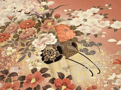 平和屋着物●岡田茂実　訪問着　刺繍　花車文　暈し染め　金彩　正絹　逸品　未使用　CABI0804gh