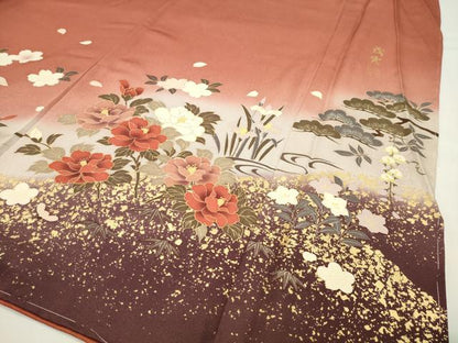 平和屋着物●岡田茂実　訪問着　刺繍　花車文　暈し染め　金彩　正絹　逸品　未使用　CABI0804gh