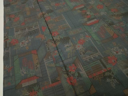 平和屋着物●本場大島紬　7マルキ　舞蝶草花文　正絹　逸品　CABI0808gh