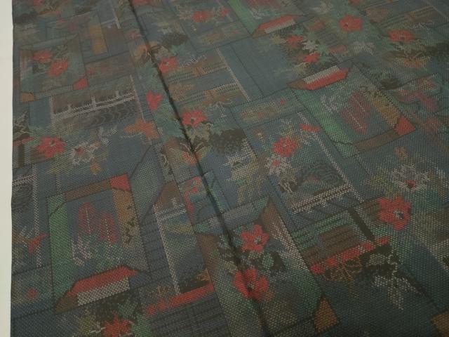 平和屋着物●本場大島紬　7マルキ　舞蝶草花文　正絹　逸品　CABI0808gh