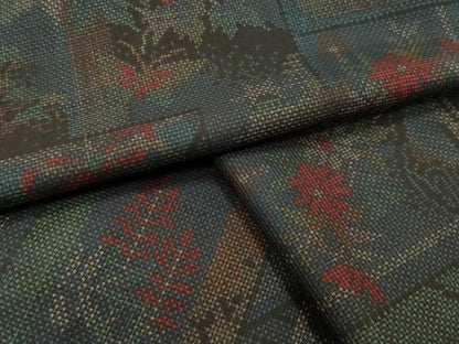 平和屋着物●本場大島紬　7マルキ　舞蝶草花文　正絹　逸品　CABI0808gh