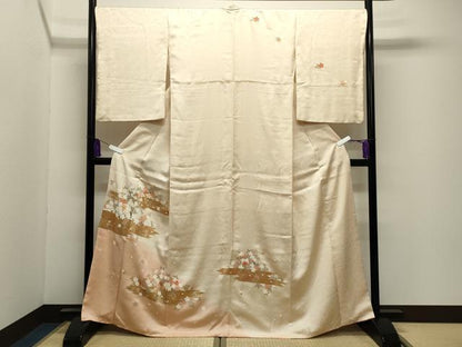 平和屋着物●訪問着　駒刺繍　舞桜文　暈し染め　金彩　正絹　逸品　CABI0809gh